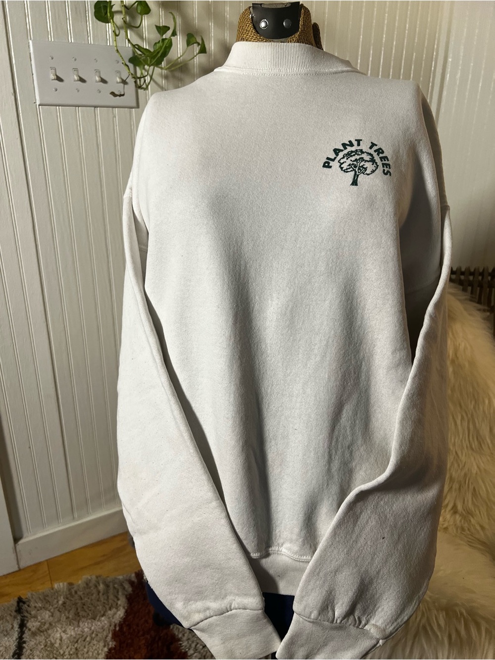 White 'Plant Trees' vintage Crewneck Sweatshirt - Eco Graphic